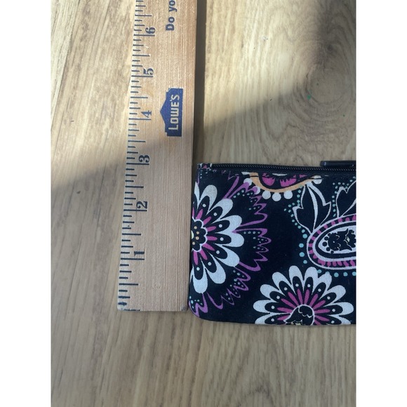 Vera Bradley Zip ID Case‎ Card Holder Coin Purse Key Ring in black floral pop - Picture 5 of 11